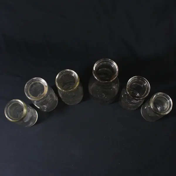 Lot of 6 Vintage Round Dairy Glass Milk Or Cream Bottles 