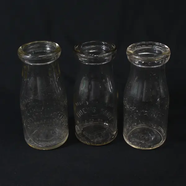 Lot of 6 Vintage Round Dairy Glass Milk Or Cream Bottles 