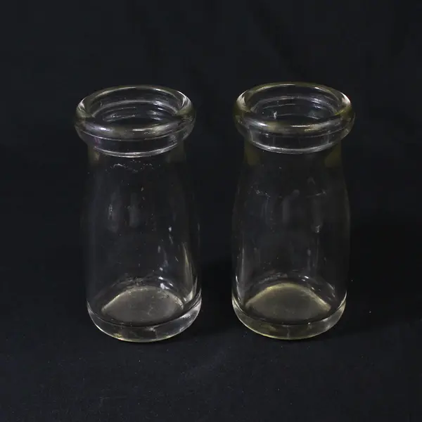 Lot of 6 Vintage Round Dairy Glass Milk Or Cream Bottles 