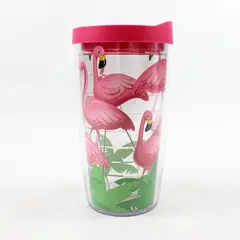 Tervis Flamingo Printed Clear Plastic Tumbler W/ Matching Pink Lid 16 Oz 6.75"