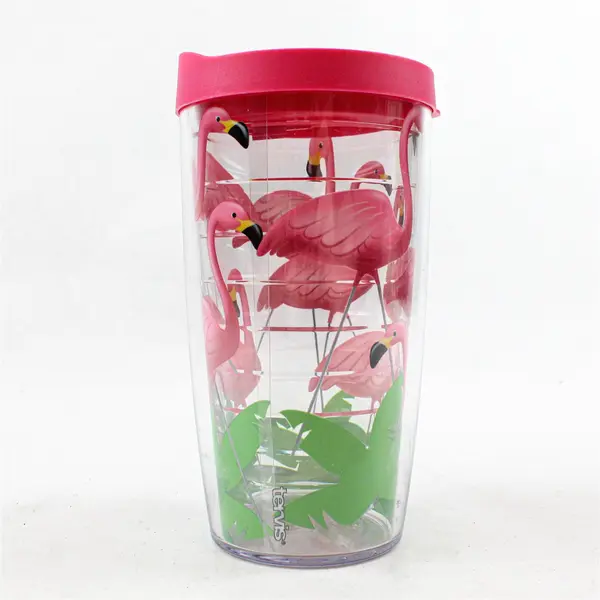 Tervis Flamingo Printed Clear Plastic Tumbler W/ Matching Pink Lid 16 Oz 6.75"
