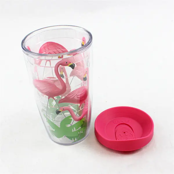 Tervis Flamingo Printed Clear Plastic Tumbler W/ Matching Pink Lid 16 Oz 6.75"