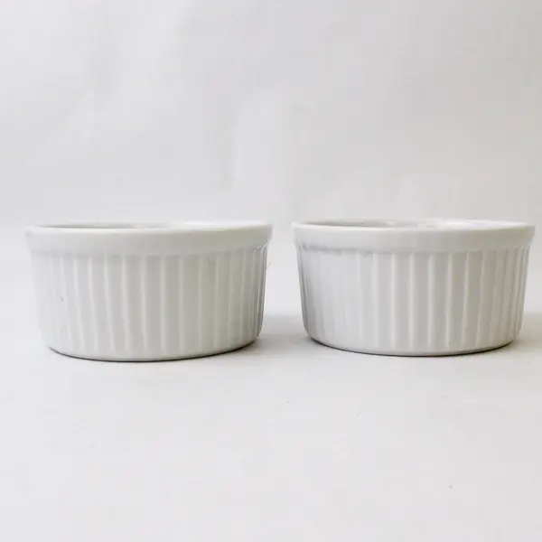Lot Of 2 Cordon Bleu BIA Matching White Round Ceramic Ramekins 3.75" Diameter