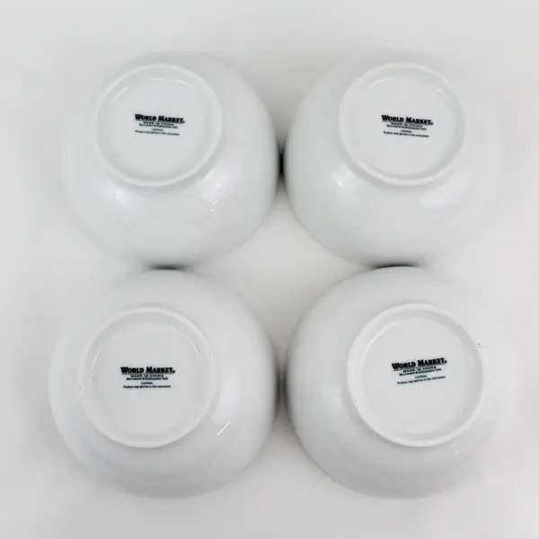 Lot of 4 World Market White Ceramic  Soup  Bowls 7" Diameter