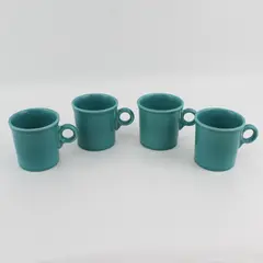 Set Of 4 Homer Laughlin  Fiestaware Turquoise Coffee Mug Cups Ring Handles