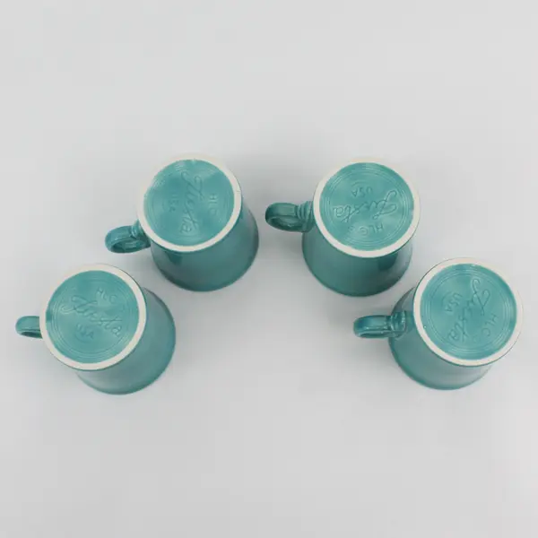 Set Of 4 Homer Laughlin  Fiestaware Turquoise Coffee Mug Cups Ring Handles
