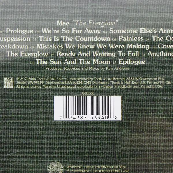 The Everglow by Mae Music Album CD 2005 Tooth & Nail Records