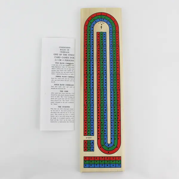 Three Player Wooden Cribbage Board  With Pegs And Rules