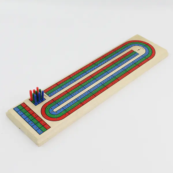 Three Player Wooden Cribbage Board  With Pegs And Rules