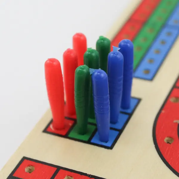 Three Player Wooden Cribbage Board  With Pegs And Rules
