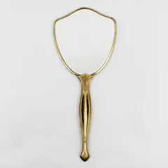 Vintage Art Deco Brass Handheld Vanity Mirror Flower And Vine Pattern