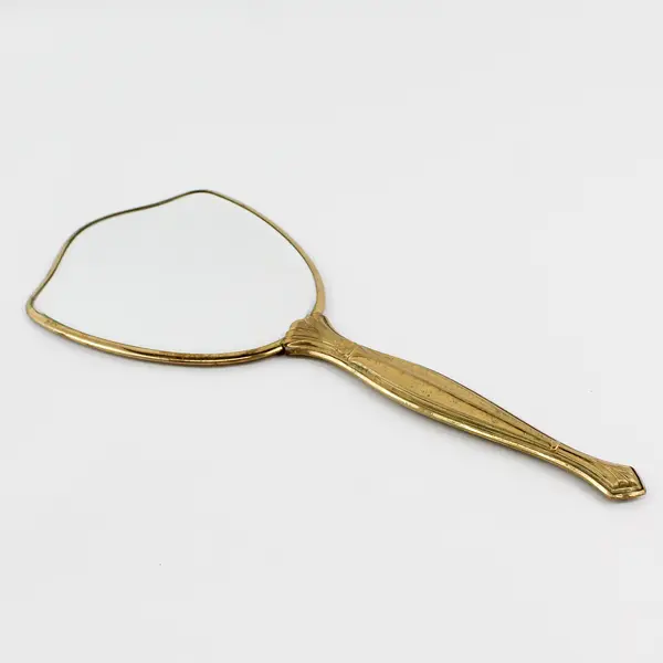 Vintage Art Deco Brass Handheld Vanity Mirror Flower And Vine Pattern