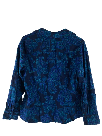 Lane Bryant Blue Paisley Button Up Shirt Women's Size 16 Collared Button Cuffs
