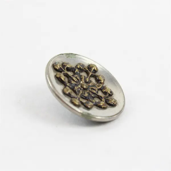 Antique Victorian Silver-Tone Ornate Picture Button 1"