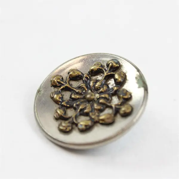 Antique Victorian Silver-Tone Ornate Picture Button 1"