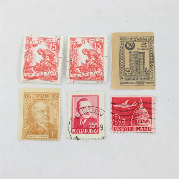 Lot Of 6 Yugoslavia Poland Russia United States Stamps Used Original Gum