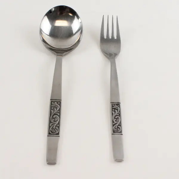 Set of 2 Amefa Royal Damask Silverware Fork and Soup Spoon Flatware Pieces