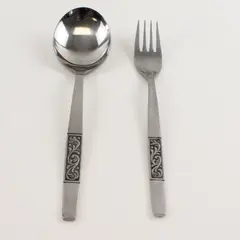 Set of 2 Amefa Royal Damask Silverware Fork and Soup Spoon Flatware Pieces