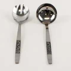 Set of 2 Amefa Royal Damask Stainless Steel Serving Salad Fork Gravy Ladle