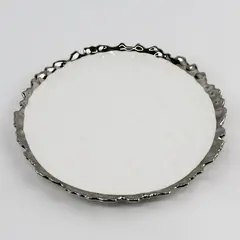 Luna Park White Embossed Round Plate Silver Rim Dishwasher Safe 8"