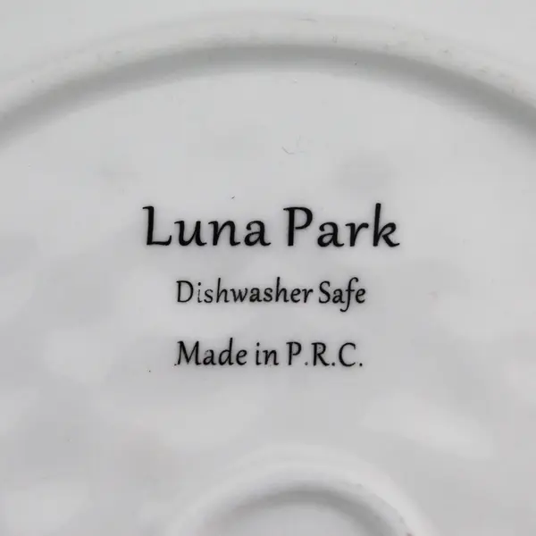 Luna Park White Embossed Round Plate Silver Rim Dishwasher Safe 8"