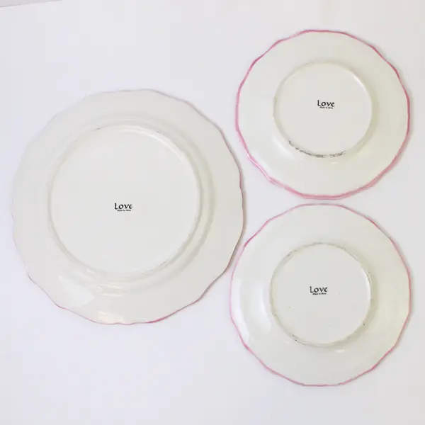Lot of 3 Love Plates - 1 Dinner & 2 Salad/Dessert Plates White  with Pink Roses