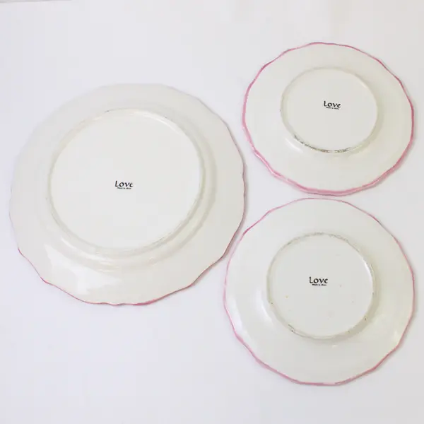 Lot of 3 Love Plates - 1 Dinner & 2 Salad/Dessert Plates White  with Pink Roses