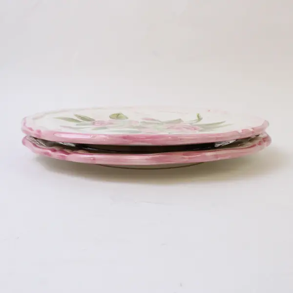 Lot of 3 Love Plates - 1 Dinner & 2 Salad/Dessert Plates White  with Pink Roses