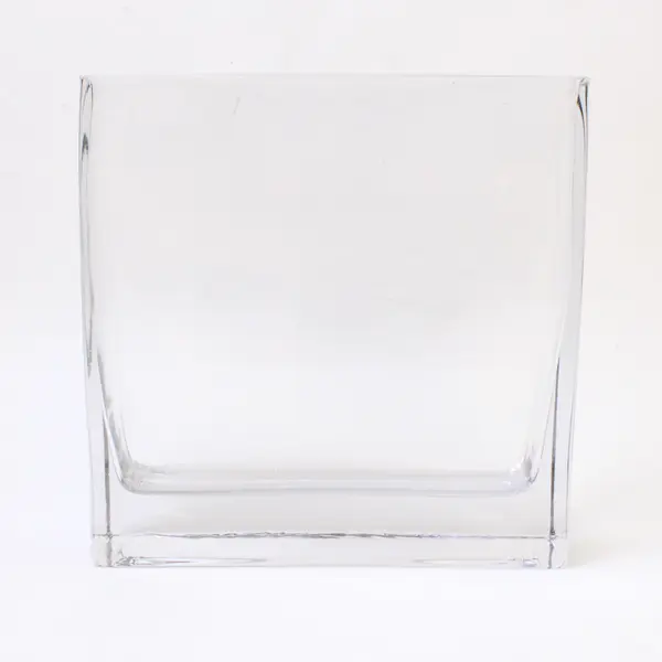 Rectangular Blown Clear Glass Vase Thick Base Modern 8.25in H