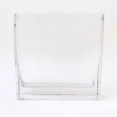 Rectangular Blown Clear Glass Vase Thick Base Modern 8.25in H