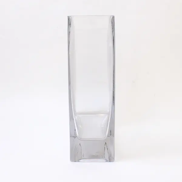 Rectangular Blown Clear Glass Vase Thick Base Modern 8.25in H