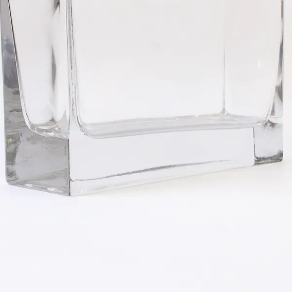 Rectangular Blown Clear Glass Vase Thick Base Modern 8.25in H