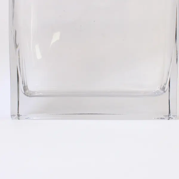 Rectangular Blown Clear Glass Vase Thick Base Modern 8.25in H
