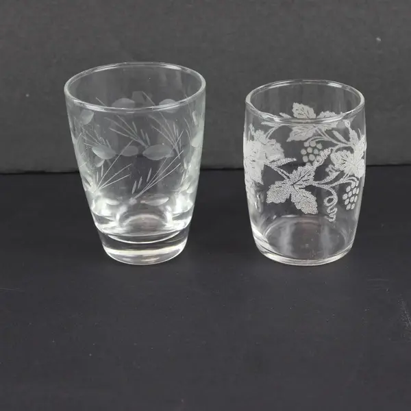 Lot of 2 Vintage Etched Drinking Glasses Bartlett Collins Grape & Libbey