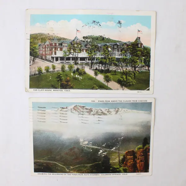 Lot Of 2 1920s Colorado Color Litho Postcards Cliff House Manitou Pikes Peak