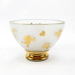 Vtg Teleflora Frosted Glass Pedestal Cupid Bowl Gold Trim & Base 6.5”W