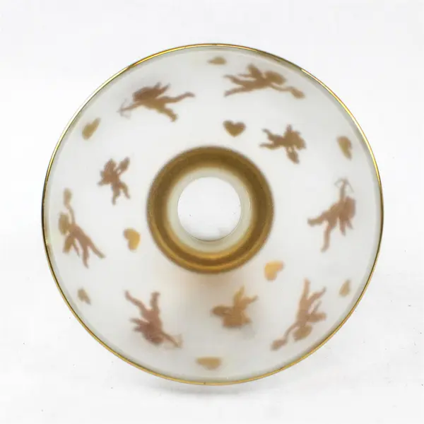 Vtg Teleflora Frosted Glass Pedestal Cupid Bowl Gold Trim & Base 6.5”W
