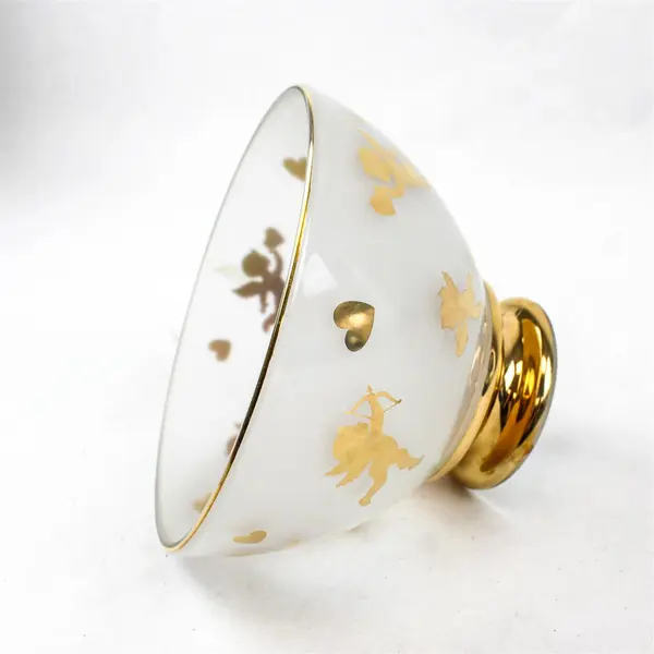 Vtg Teleflora Frosted Glass Pedestal Cupid Bowl Gold Trim & Base 6.5”W