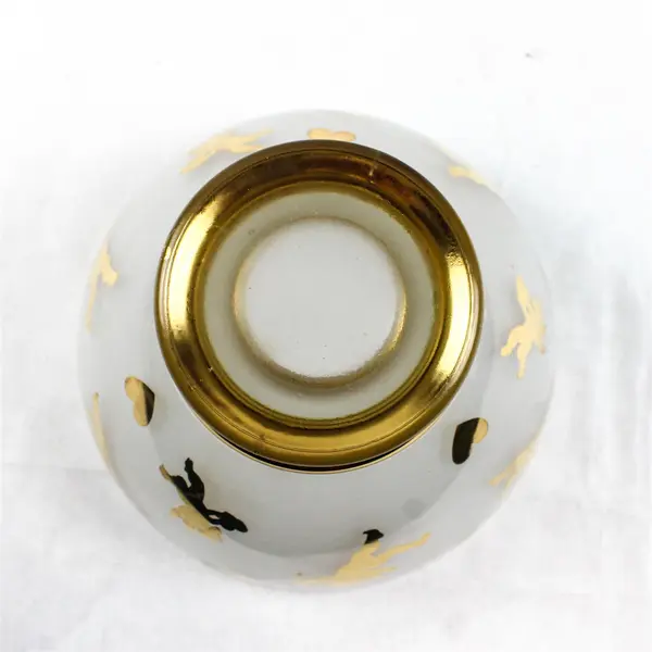 Vtg Teleflora Frosted Glass Pedestal Cupid Bowl Gold Trim & Base 6.5”W