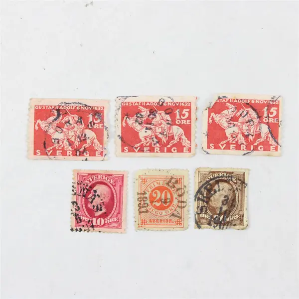 Lot Of 6 Mixed Sweden 10/20/15 Ore Stamps Used 1900-1930s