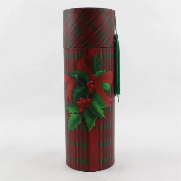 Barrington Studios Red and Green Cylindrical Wine Bottle Christmas Gift Box