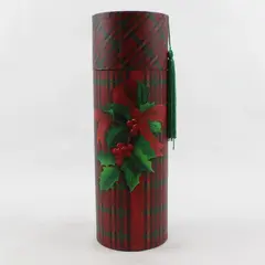 Barrington Studios Red and Green Cylindrical Wine Bottle Christmas Gift Box