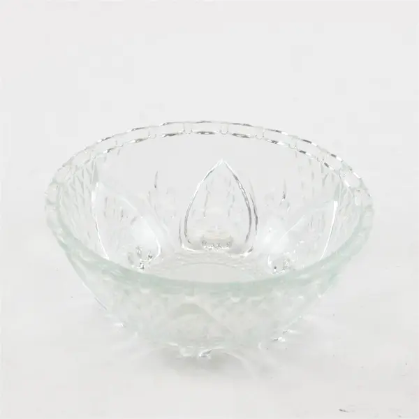 Vintage KIG Malaysia Diamond Cut Fleur de Lis & Rose Crystal Bowl 5"