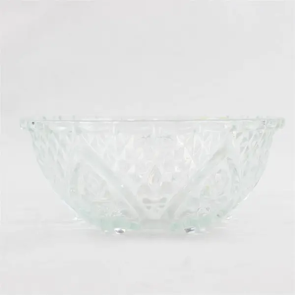 Vintage KIG Malaysia Diamond Cut Fleur de Lis & Rose Crystal Bowl 5"