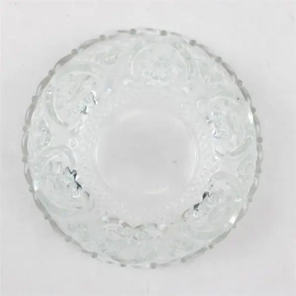 Vintage KIG Malaysia Diamond Cut Fleur de Lis & Rose Crystal Bowl 5"