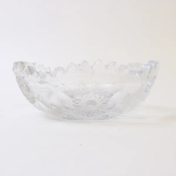 Vintage Hofbauer Lead Crystal Sunburst Bowl Sawtooth Edge 5"