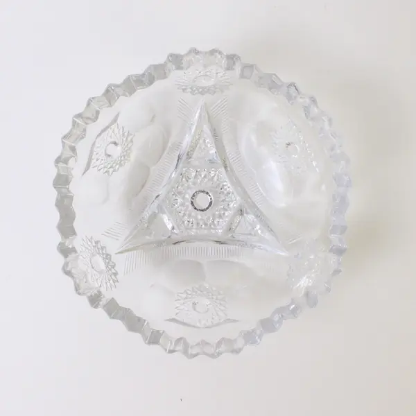 Vintage Hofbauer Lead Crystal Sunburst Bowl Sawtooth Edge 5"