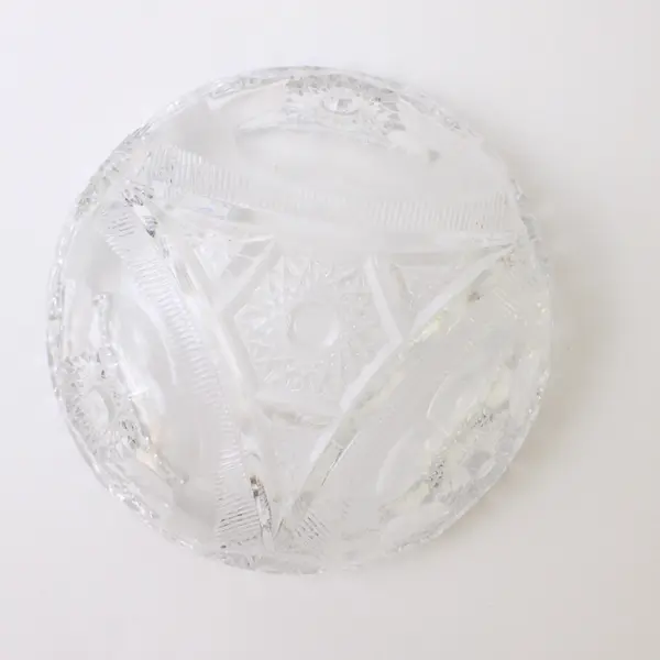Vintage Hofbauer Lead Crystal Sunburst Bowl Sawtooth Edge 5"