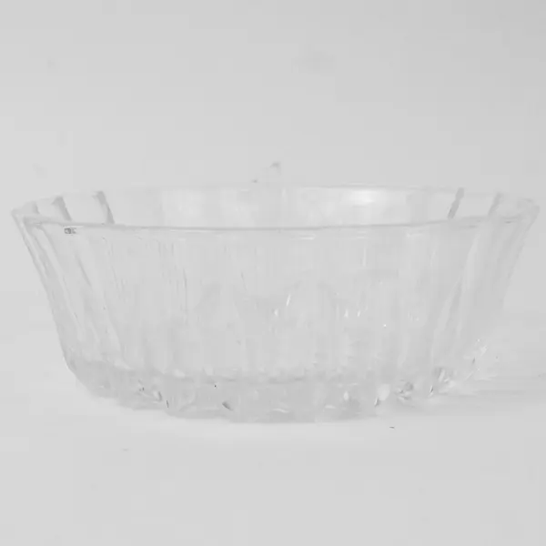 Vintage Clear Pressed Glass Bowl Vertical Rib Sunburst Base 4.5in