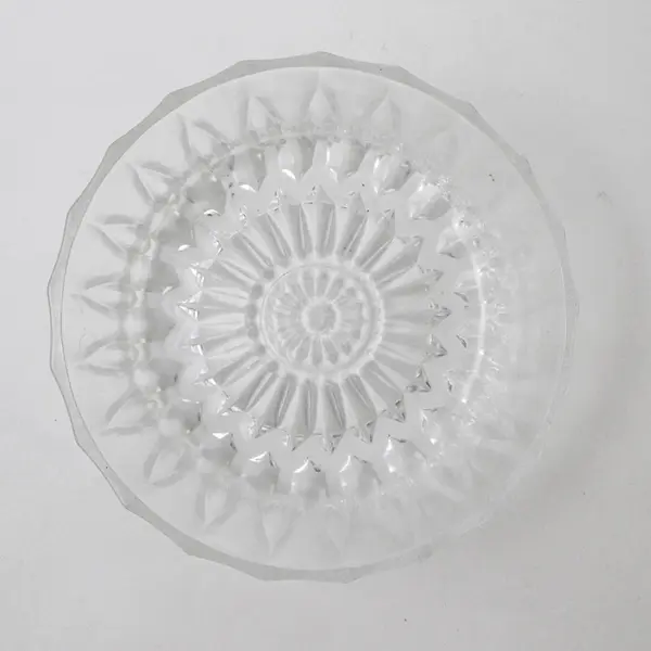 Vintage Clear Pressed Glass Bowl Vertical Rib Sunburst Base 4.5in